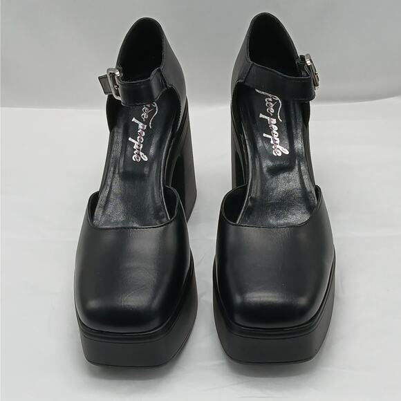 $168 Free People Gwen Mary Jane Platform Pumps Women 9.5 Black Chunky Heel Shoes - Picture 3 of 14
